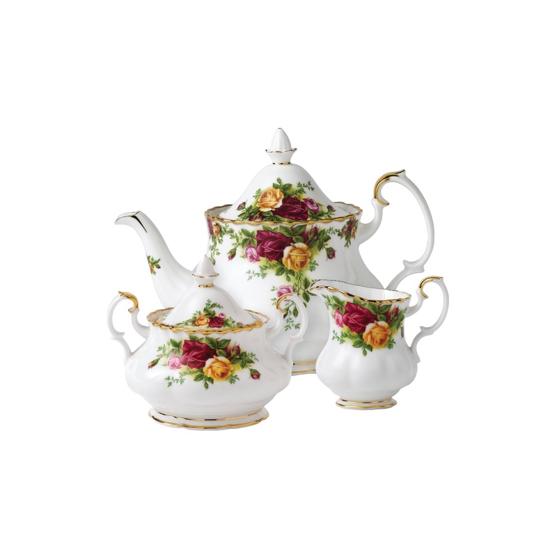 Royal Albert Old Country Roses Teapot, Sugar, Creamer, 3 Piece Set