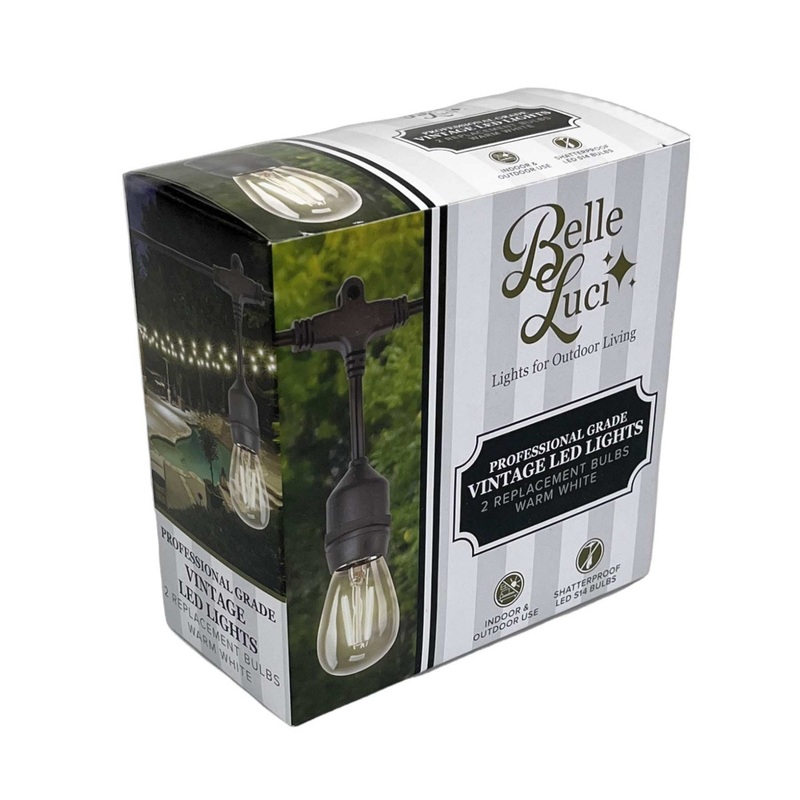 Holiday Bright Lights Indoor/Outdoor S14 Garden Lights Vintage Patio Replacement Bulb 2 Pack Warm White Shatterproof
