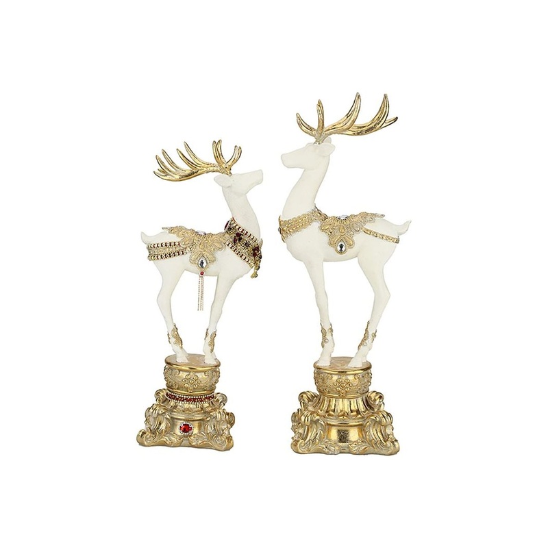Mark Roberts 2022 Jeweled Fancy Pedestal Deer Figurine, Assortment Of 2 – 18