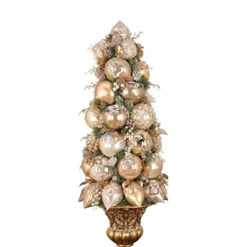 Mark Roberts Christmas 2024 Ivory And Gold Urn Glass Ornament Topiary 38.5