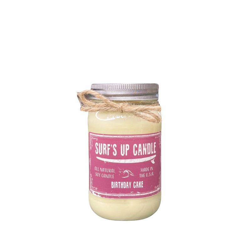 Surfs Up Candle Original Collection Birthday Cake Large Mason Jar Scented Candle 16Oz Red