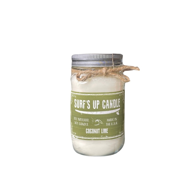 Surfs Up Candle Original Collection Coconut Lime Large Mason Jar Scented Candle Green 16Oz