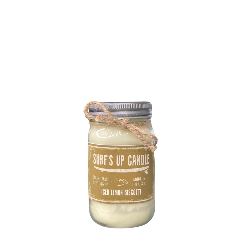 Surfs Up Candle Original Collection Iced Lemon Biscotti Large Mason Jar Scented Candle Yellow 16Oz