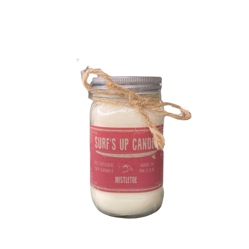 Surfs Up Candle Original Collection Mistletoe Large Mason Jar Scented Candle Red 16Oz