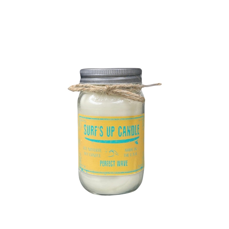 Surfs Up Candle Original Collection Perfect Wave Large Mason Jar Scented Candle Yellow 16Oz