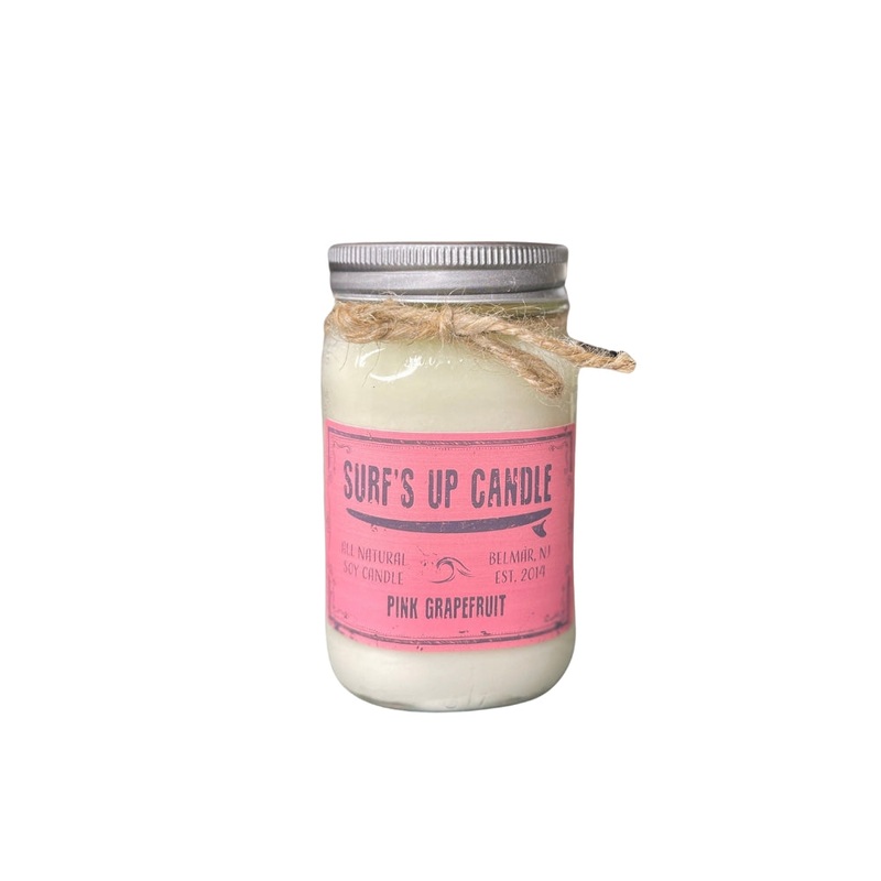 Surfs Up Candle Original Collection Pink Grapefruit Large Mason Jar Scented Candle Pink 16Oz