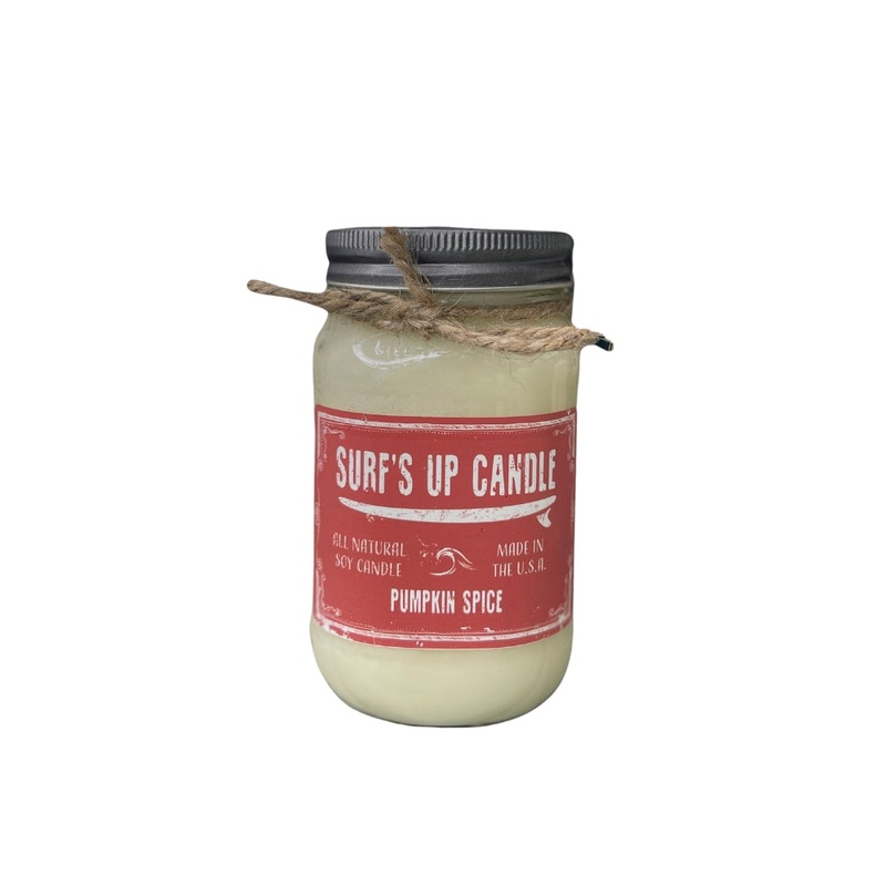 Surfs Up Candle Original Collection Pumpkin Spice Large Mason Jar Scented Candle Red 16Oz