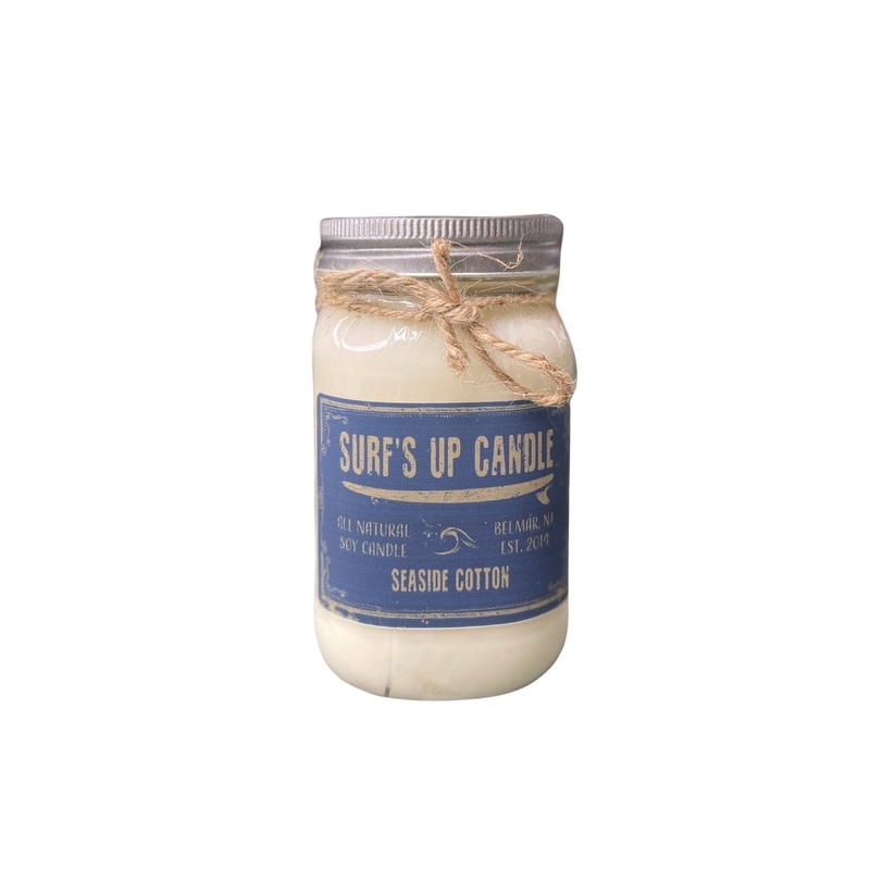 Surfs Up Candle Original Collection Seaside Cotton Large Mason Jar Scented Candle Blue 16Oz