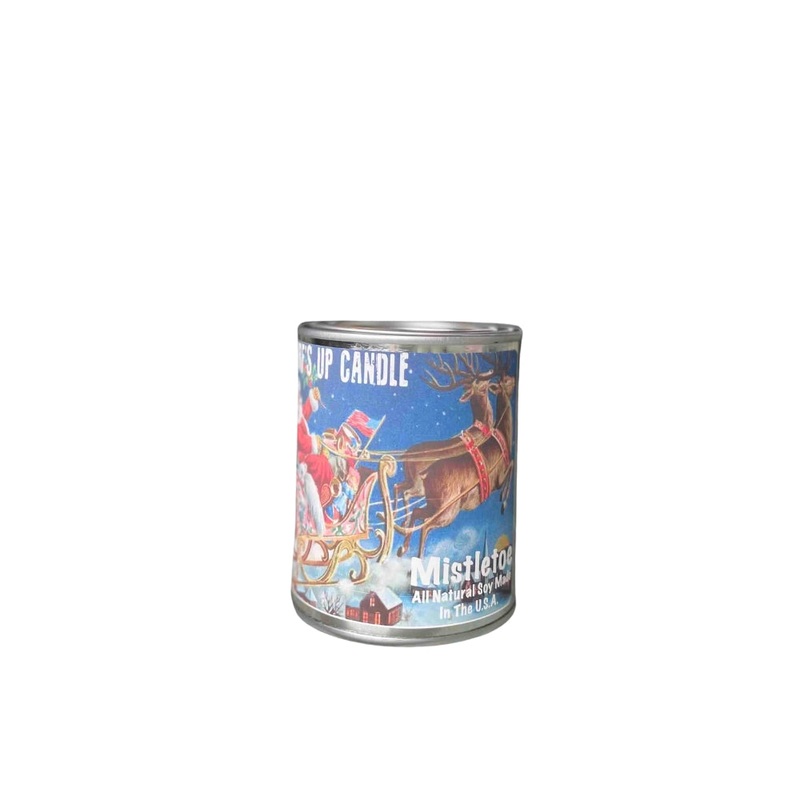 Surfs Up Candle Vintage Collection Mistletoe Santa Sled Pint Paint Can Scented Candle 16Oz Blue