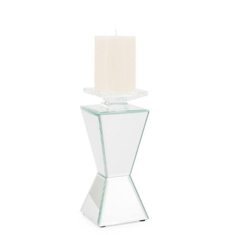 Torre & Tagus Lux Mirror Tapered Pillar Candle Holder, White, 9 x 4 x 4
