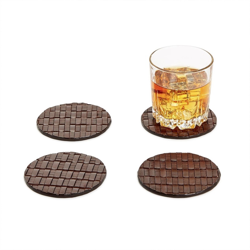 Two’s Company Chestnut Woven Set Of 8 Coasters Assorted 2 Patterns