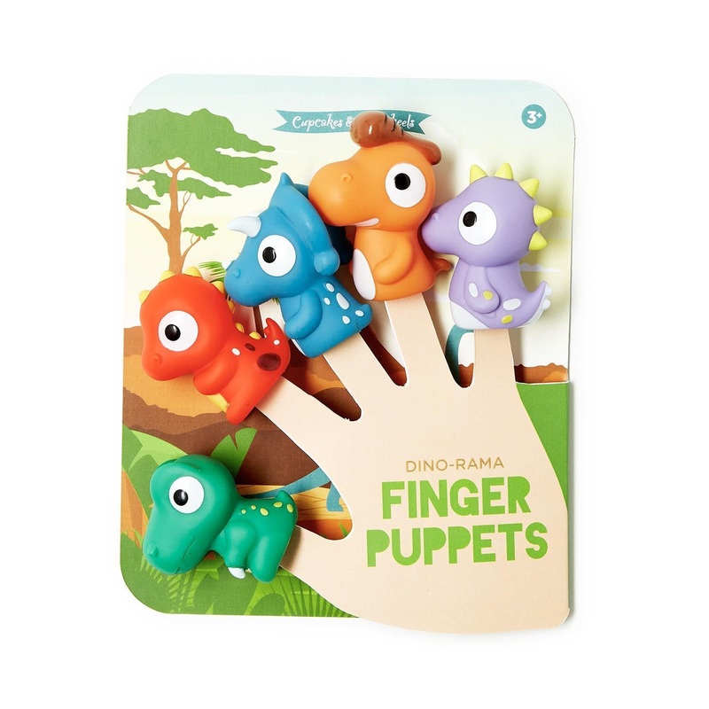 Two’s Company Dino-Rama Set Of 5 Dinosaur Finger Puppets On Gift Card – Silicone
