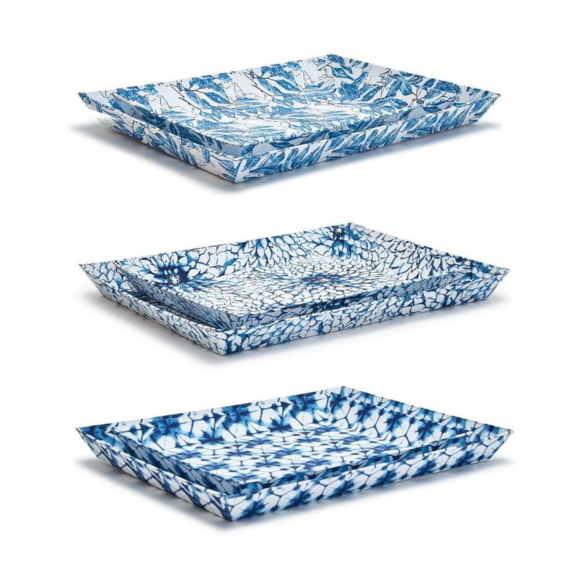 Two’s Company Indigo Block Print Set of 6 Trays Assorted 3 Patterns – Paper