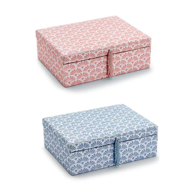 Two’s Company Keep it Close Printed Fabric Jewelry Box with Beaded Tassel Puller Assorted 2 Colors