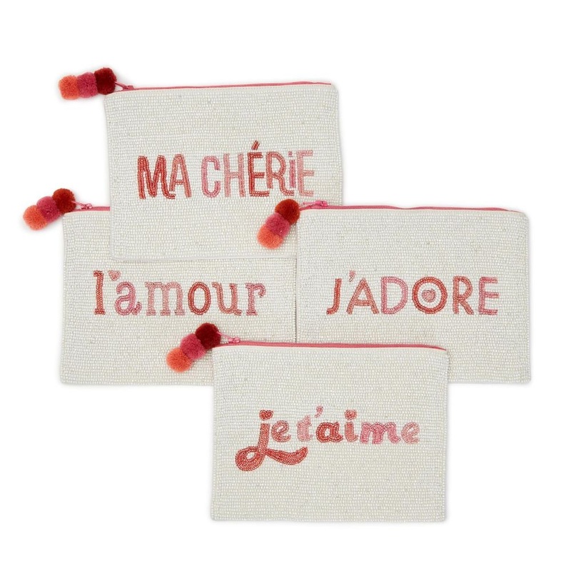 Two’s Company Love is in the Air Hand-Beaded Multipurpose Pouch with Pom Poms Assorted 4 Designs