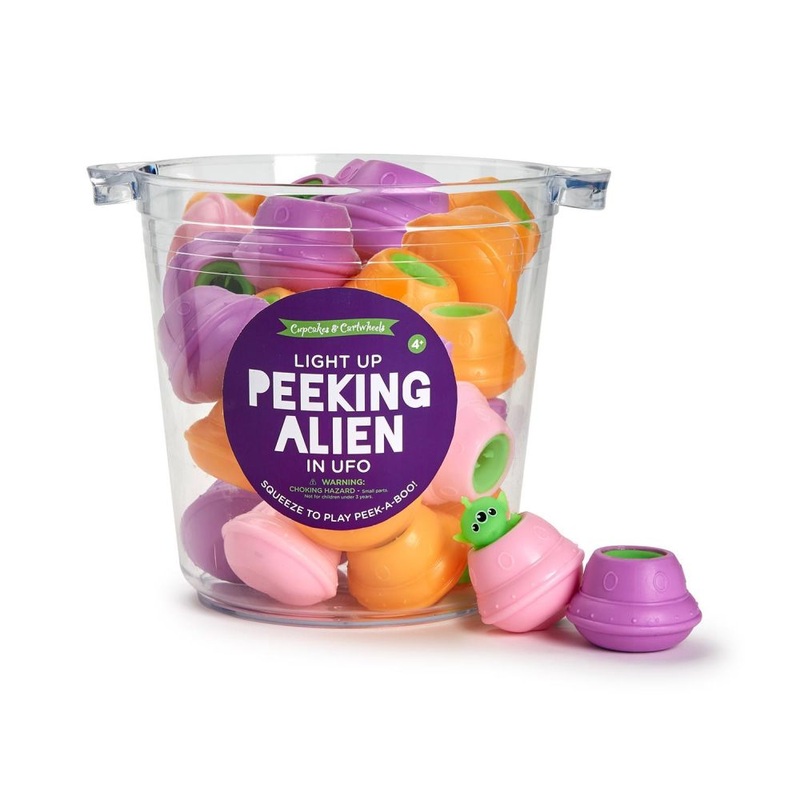 Two’s Company Peek-a-Boo 36-Pieces Light Up UFO with Peeking Alien with Bucket In 3 Colors