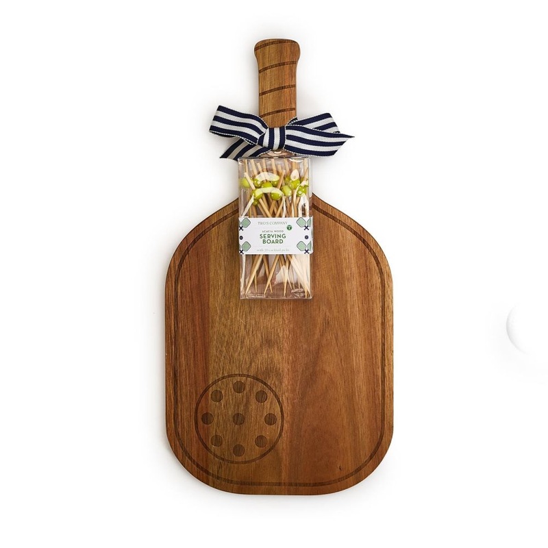Two’s Company Pickleball Racket Serving Board with 20 Ball Bamboo Picks