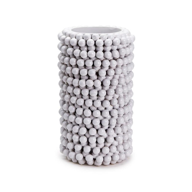 Two’s Company Pompom Decorative Cylinder Vase- Ceramic