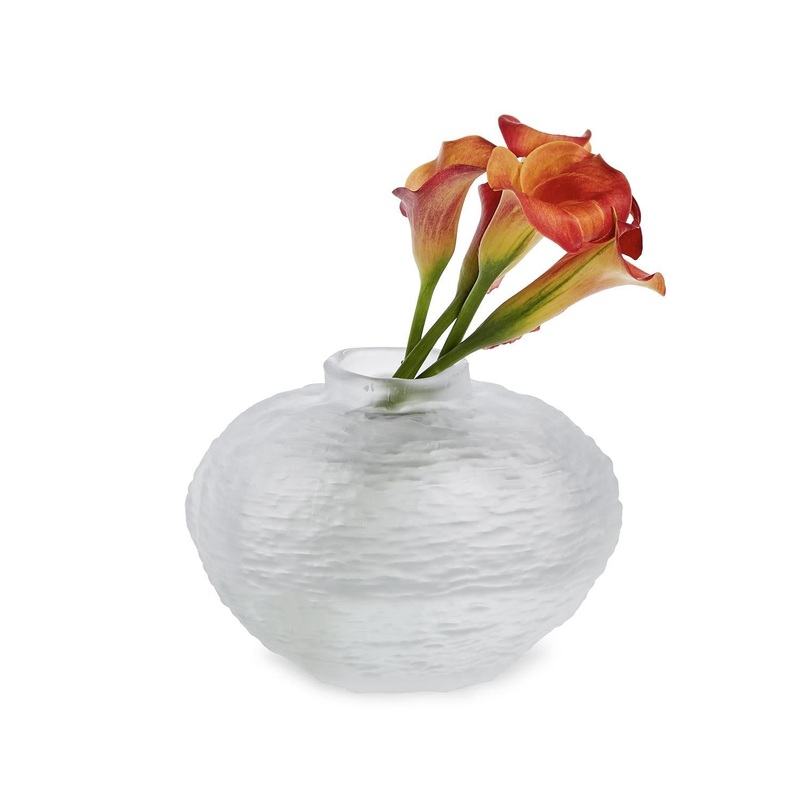 Two’s Company Ripples 5 1/2 Frosted Round Glass Vase- Hand-Blown Glass