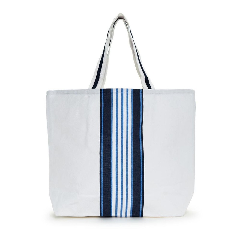 Two’s Company Shore Thing Blue Stripe Tote Bag with Coated Lining – Canvas