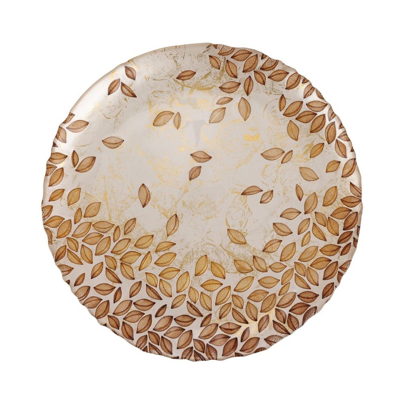 Vietri Autunno Glass Round Platter – 12.75 x 12.75 Glass Food Tray – Italian Serving Dish