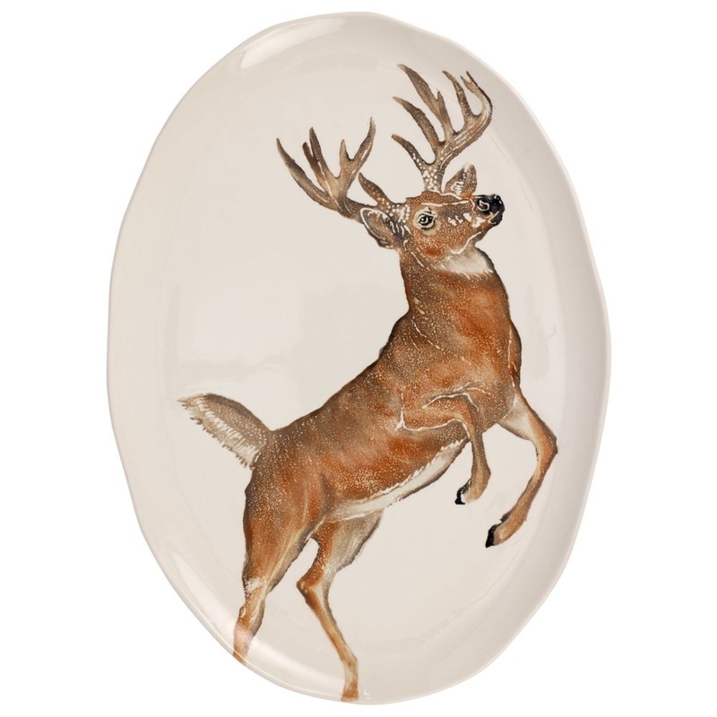 Vietri Cacciatore Deer Large Oval Platter – 21.5×15.5 Ceramic Food Tray Serving Dish, White
