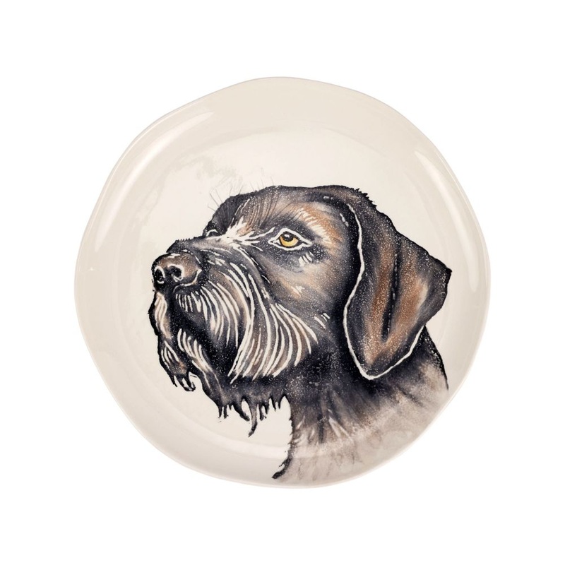 Vietri Cacciatore Spinone Italiano Medium Round Platter – 14 Ceramic Food Tray Serving Dish, White