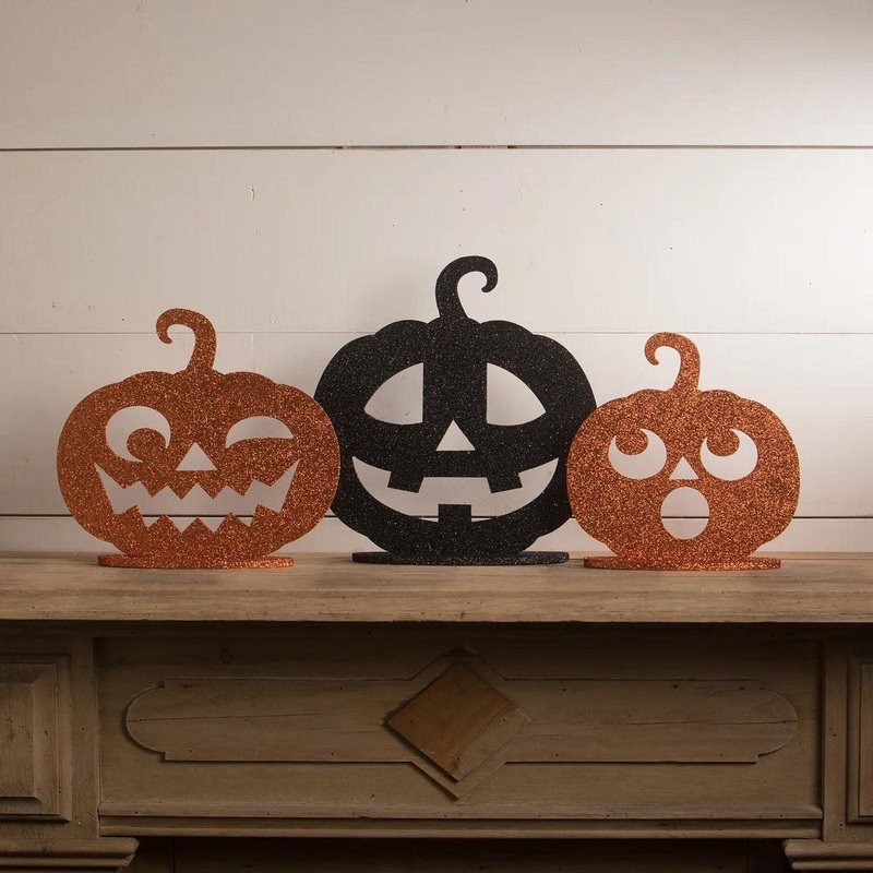 Bethany Lowe Jack-O-Lantern Glitter Dummy Boards, Set Of 3.