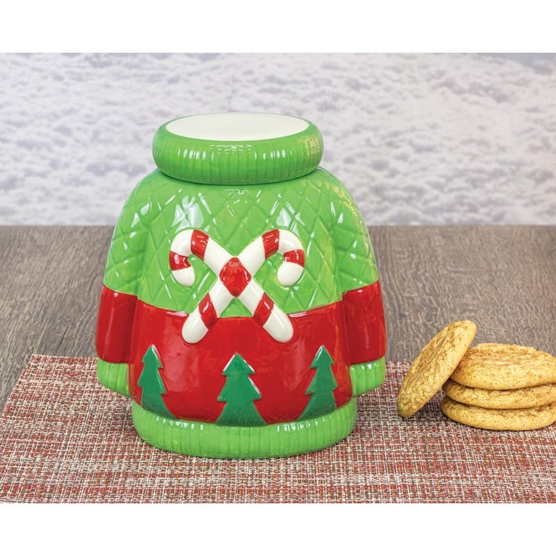 Hanna’s Handiworks Candy Cane Sweater Cookie Jar