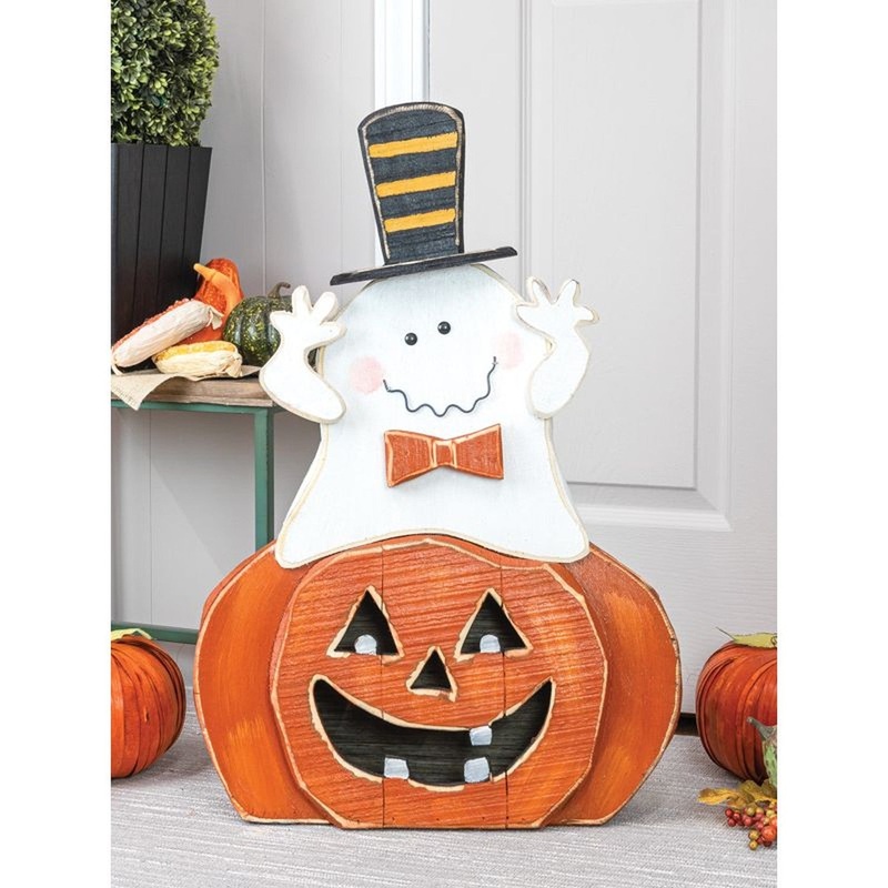 Hanna’s Handiworks Ghost Pumpkin Wooden Stander