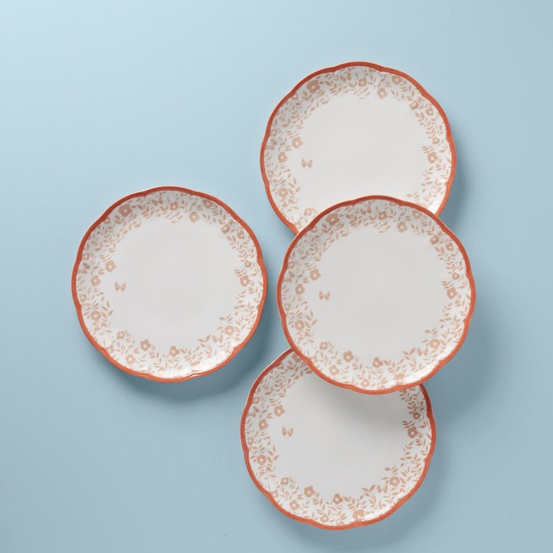 Lenox Butterfly Meadow Cottage Set Of 4 Dinner Plate, Saffron