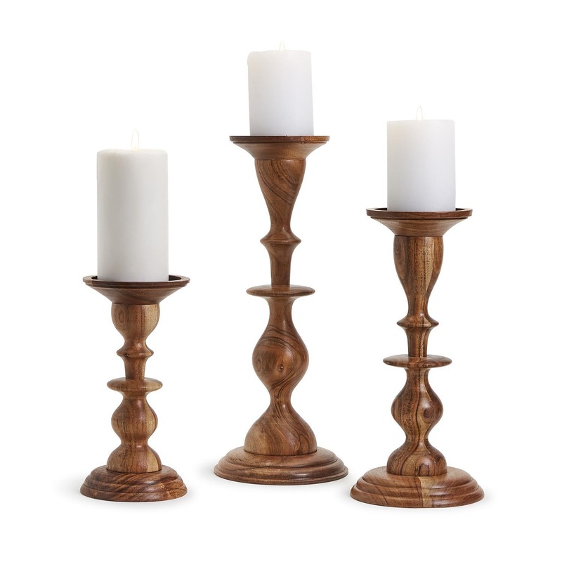 Two’s Company Natural Heights Set of 3 Hand-Crafted Pillar Candleholders