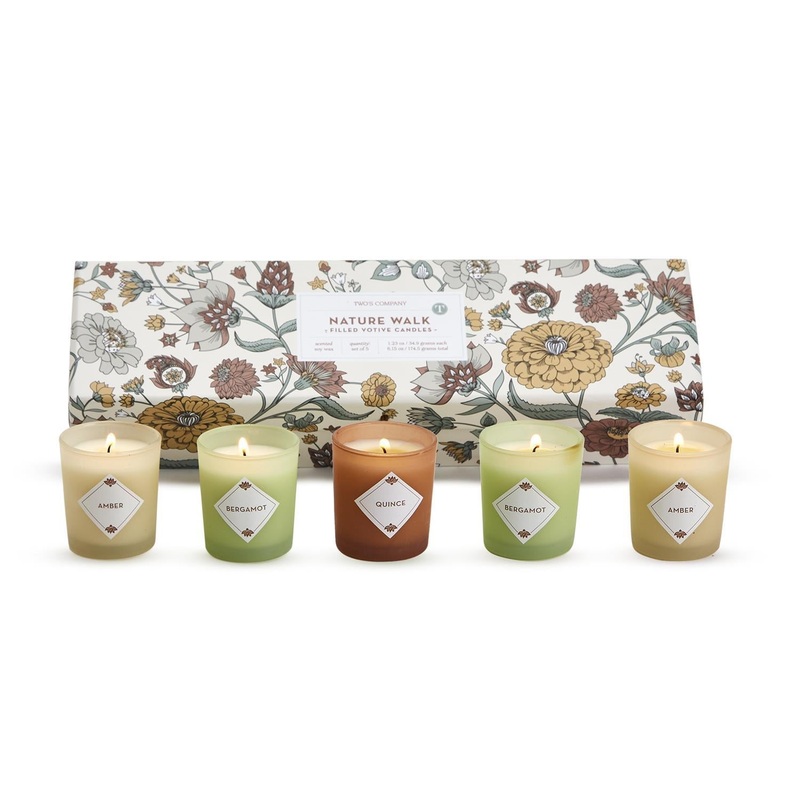 Two’s Company Nature Walk Set Of 5 Scented Candles In Gift Box Includes 3 Scents