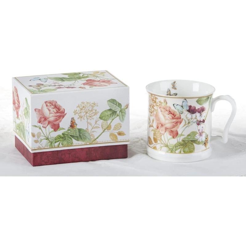Delton 4.2 Porcelain Milk Mug/Box, Burgundy Peony