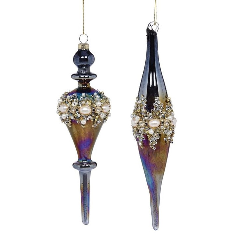 Mark Roberts 2022 Pearl Banded Finial Ornament, Assortment Of 2 10 Inches