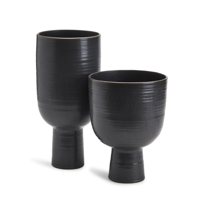 Two’s Company Athenea Set of 2 Black Glazed Ware Elongated Cup w/Mottled Surface