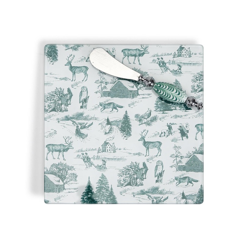 Two’s Company Green Toile 2-Piece Cheese Serving Set In Giftbox