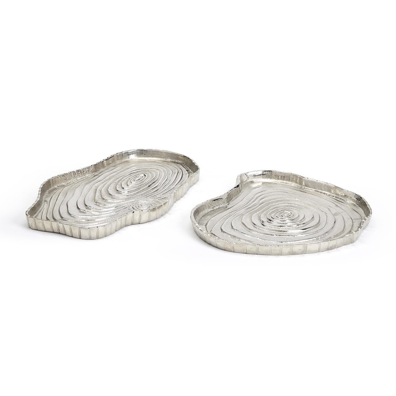 Two’s Company Set of 2 Tree Ring Nickel Plated Trays (Food Safe)