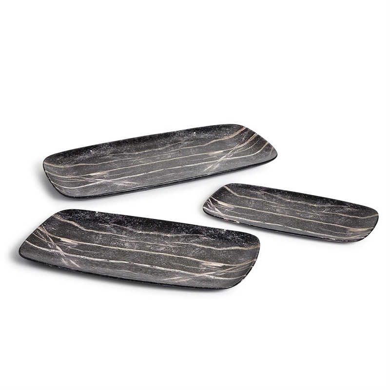 Two’s Company Set of 3 Pale Moon Ebony Faux Wood Rectangle Platter
