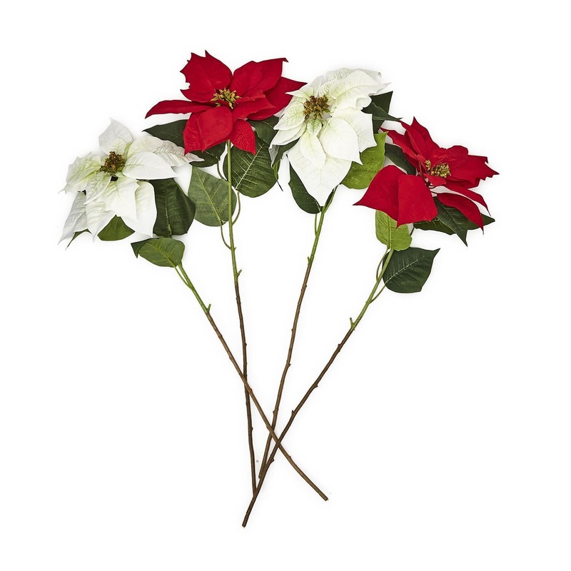 Two’s Company Single Stem Faux Poinsettia Flower Assorted of 2