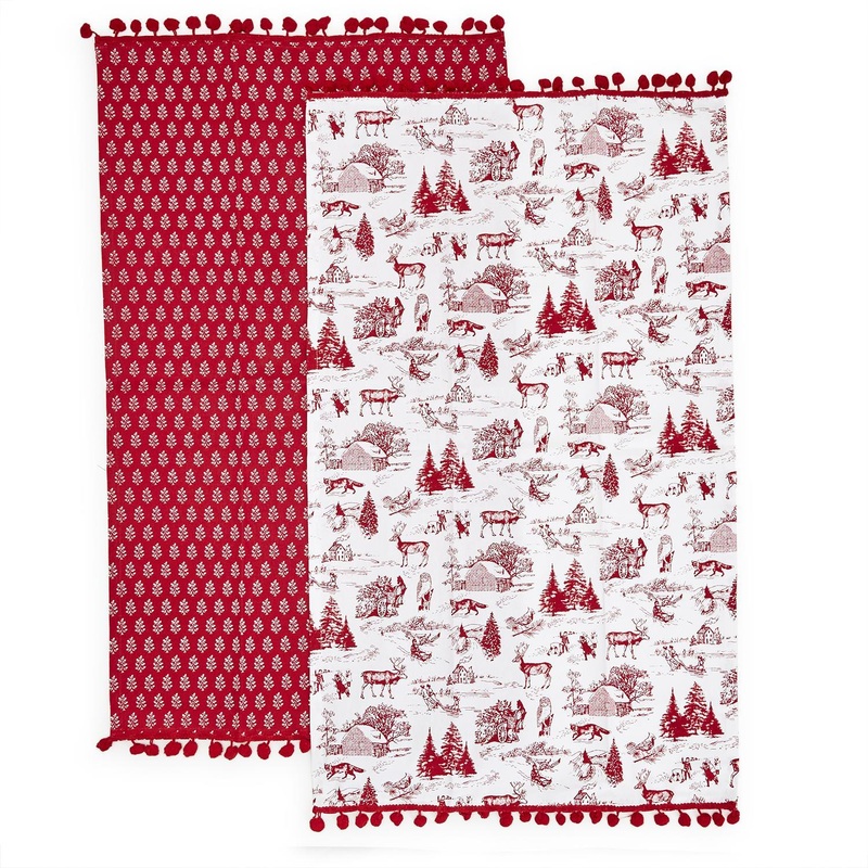 Two’s Company Winter Toile Set Of 2 Dish Towels Includes 2 Designs