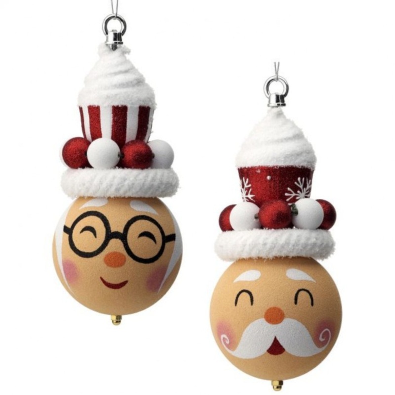 10 Vacuum Plated Mr. & Mrs. Claus Face w/Candy Hat Ornament Set of 2 Assortment