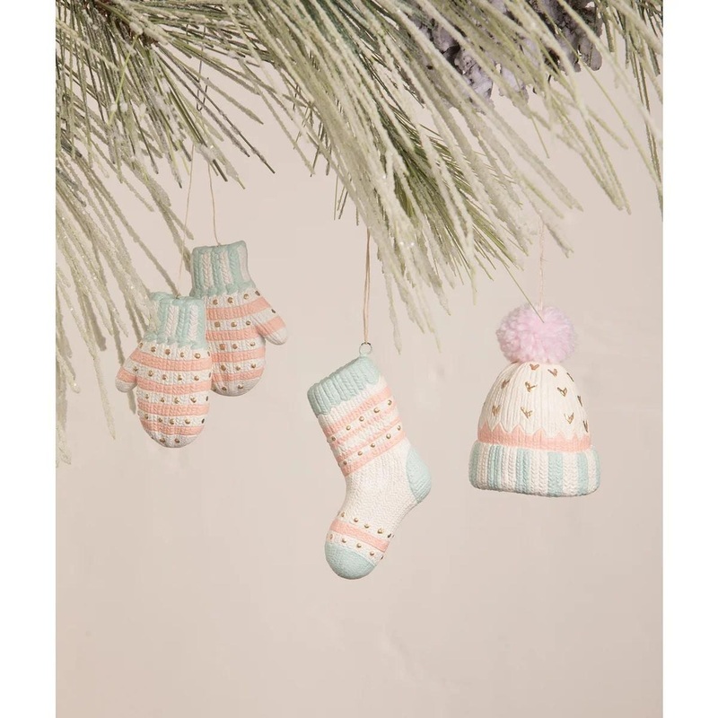 Bethany Lowe Pastel Winter Fuzzies Ornament, Set Of 3, Assortment.