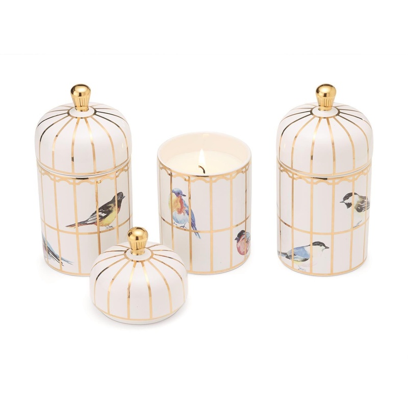 Gilded Cage Lidded Filled Candle With Lemon Verbena Scented Wax, Asst of 3.