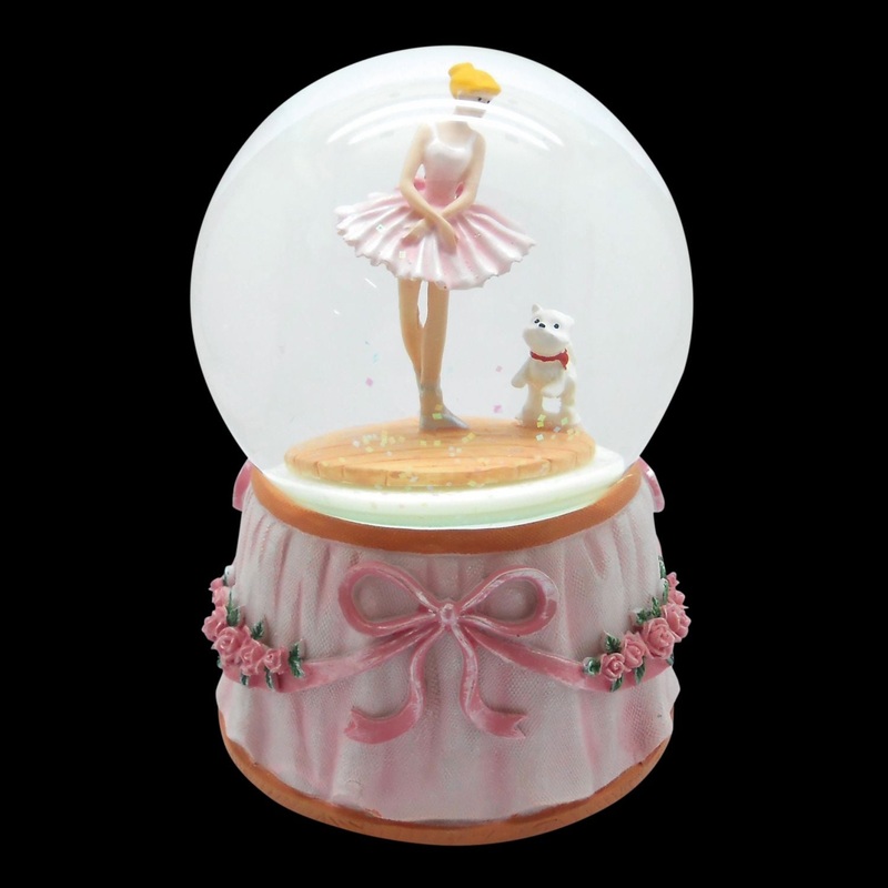 Musicbox Kingdom 3.9 Glitter Globe Ballerina With Dog Rose