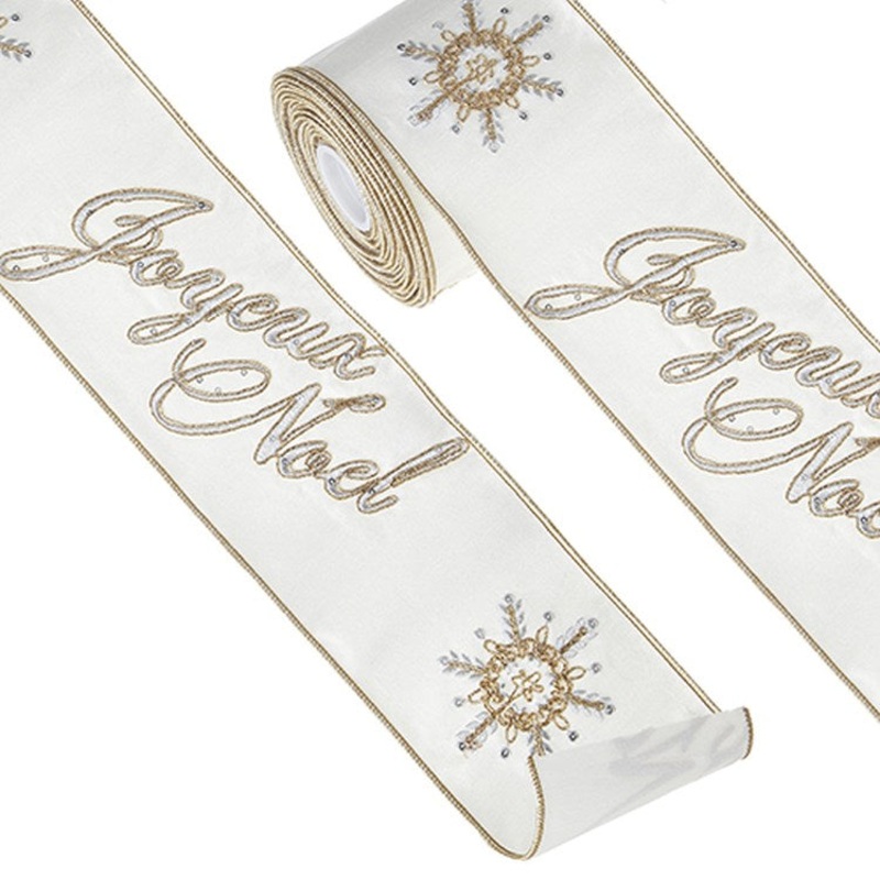 Raz Imports 2022 4 X 10 Yards Joyeux Noel Embroidered Wired Ribbon