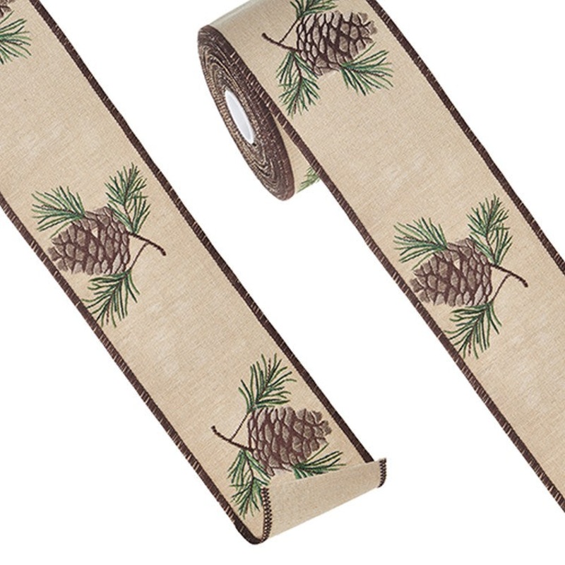 Raz Imports 2022 4 X 10 Yards Pinecone Embroidered Wired Ribbon