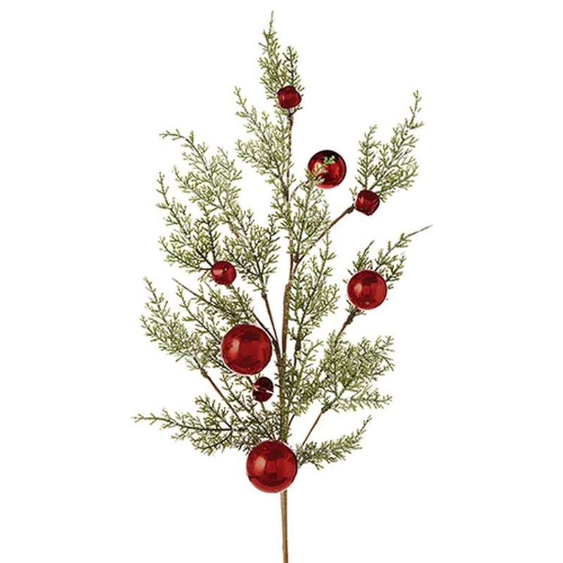 Raz Imports 2022 Destination Christmas 32.5 Cedar And Red Ball Spray
