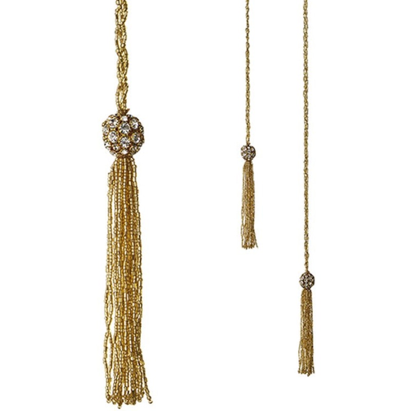 Raz Imports 2022 Evergreen & Gold 3′ Gold Beaded Garland With Tassels
