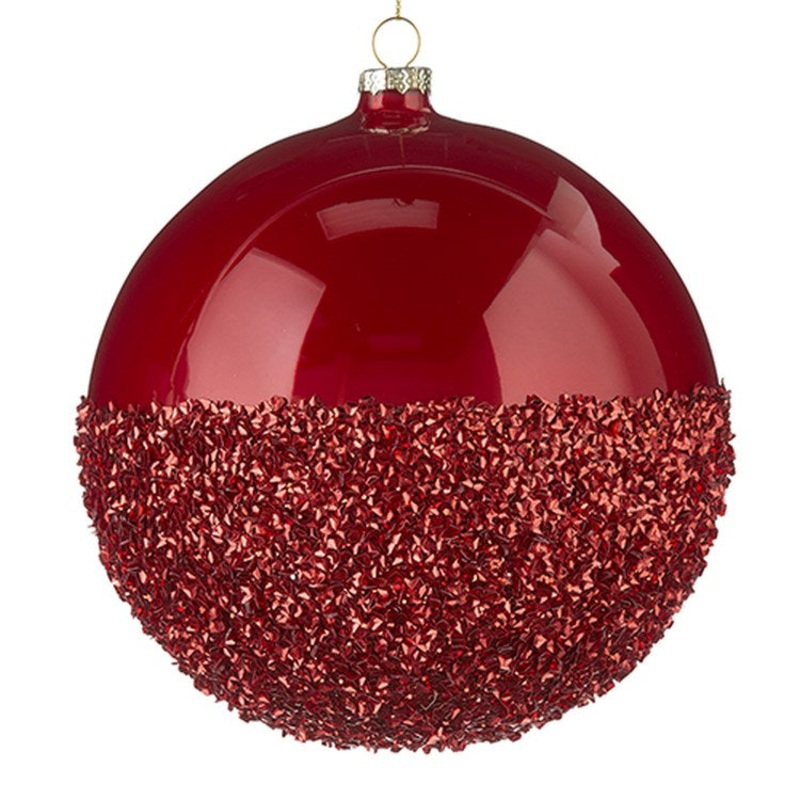 Raz Imports 2022 Tartan Tidings 6 Half Glittered Red Ball Ornament